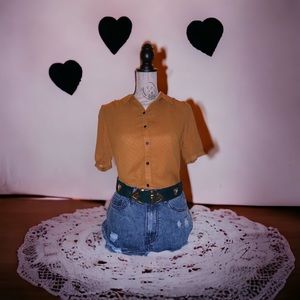 Forever 21 Cognac Rust and White Polka Dot Victorian Inspired Button Up Blouse